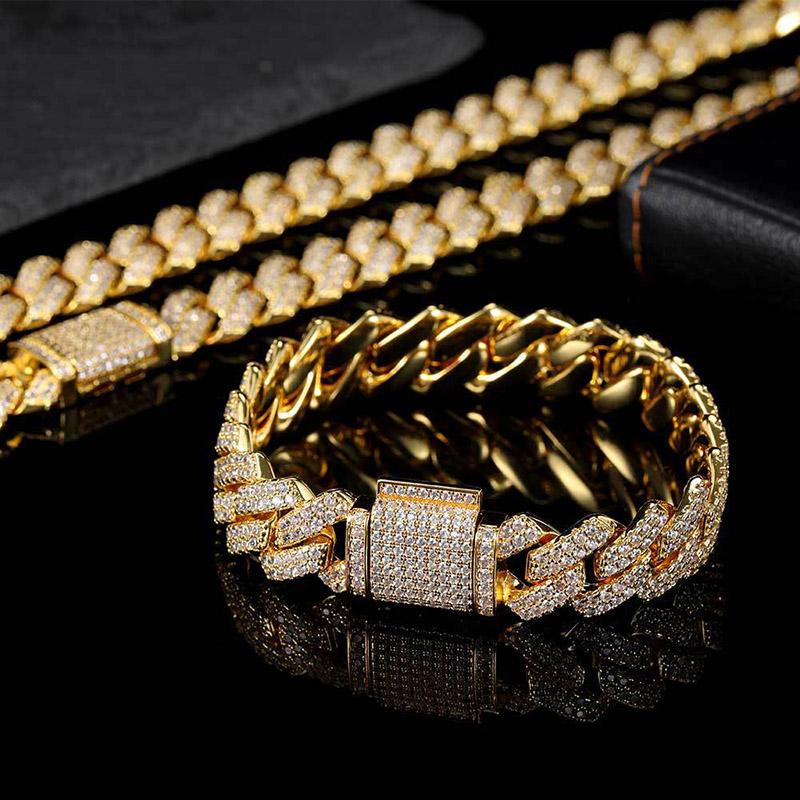 RQ 14mm Lodowy Mikro Pave Cyrkonia Kostka Łańcuch Naszyjnik Z Zapięciem Pudełkowym Hip Hop Moda Biżuteria Prezent Mężczyźni Kobiety