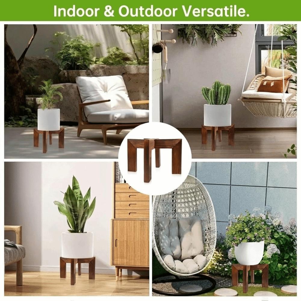 Pine Wood Flower Pot Rack Brown Wood Grain Cross Display Stand Tabletop Plant Shelf Living Room