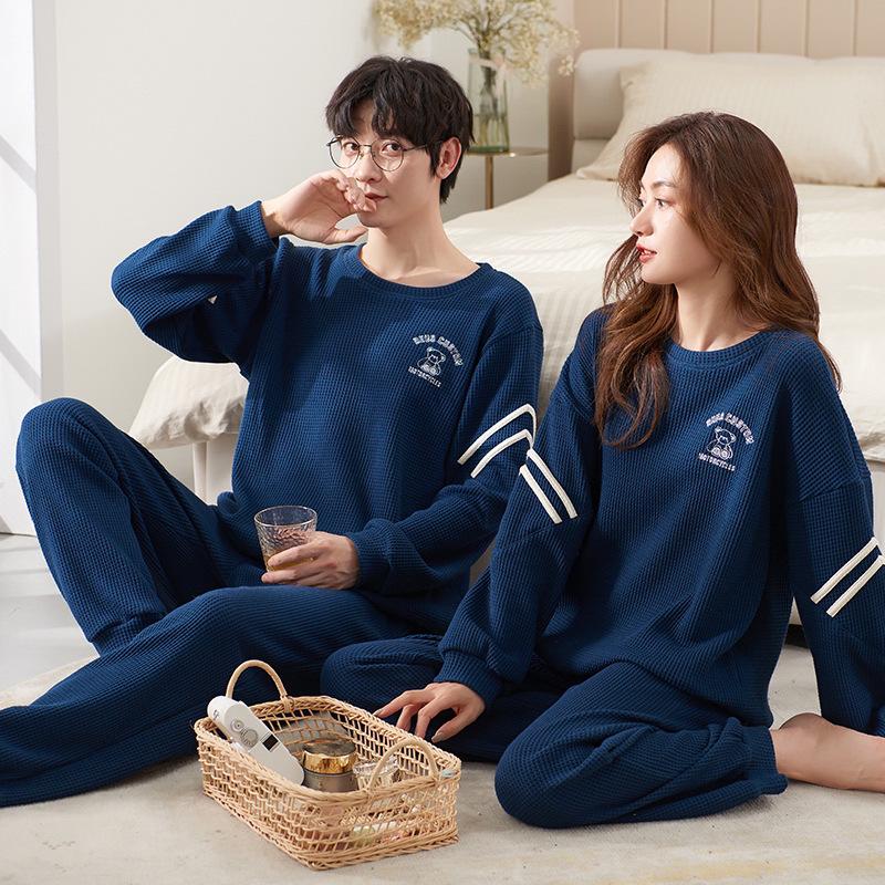 Autumn/Winter Couple's Pajamas: Women's Ins-Style and Men's Casual Loose Combed Cotton Two-Piece Set