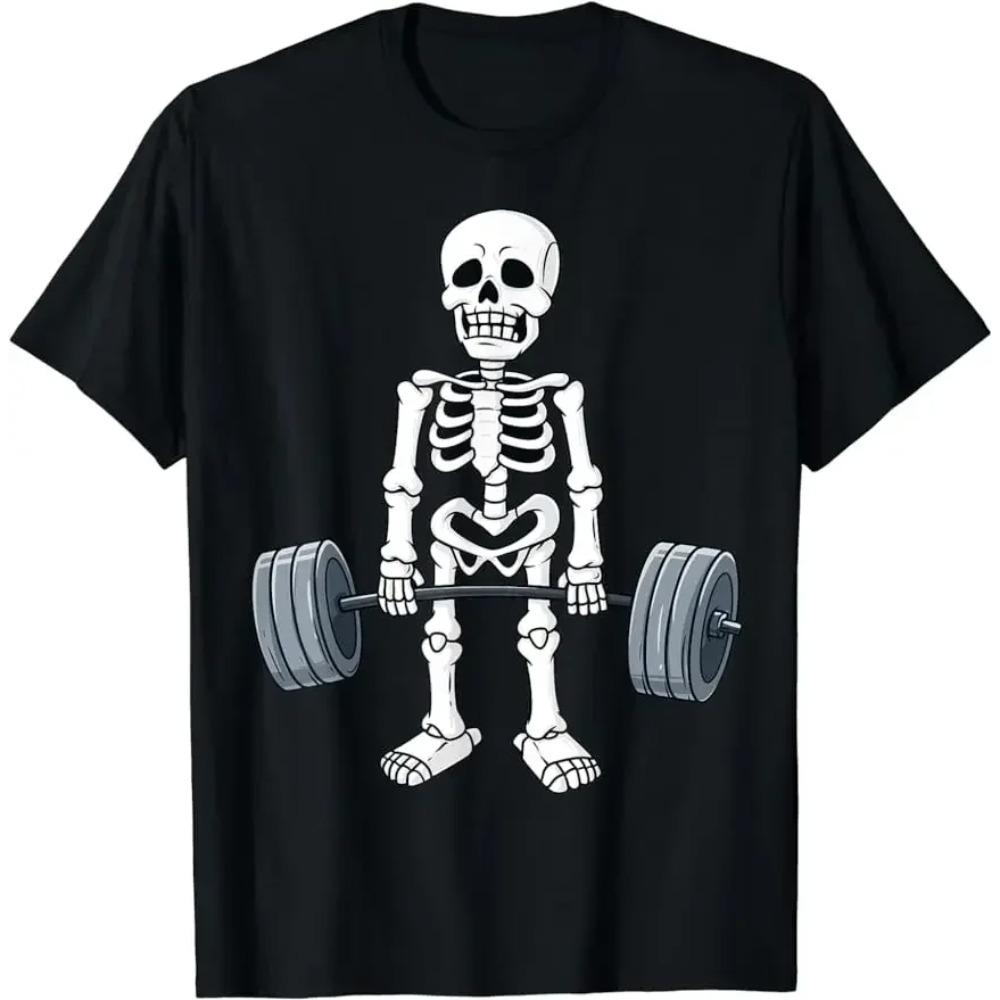 

Halloween Skeleton Weightlifting Funny Fitness T-Shirt Unisex Style for Men Clothing Tees Tops Vintage Custom Printed TShirt XXXXXL чёрный