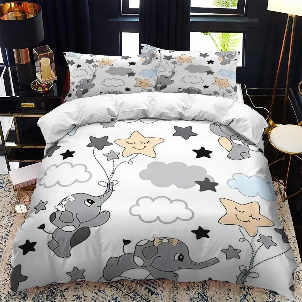 Animal elefante Desenho animado crianças conjunto de capa de edredom queen calico Tamanho Twin conjunto de roupa de cama edredom Solteiro conjunto completo