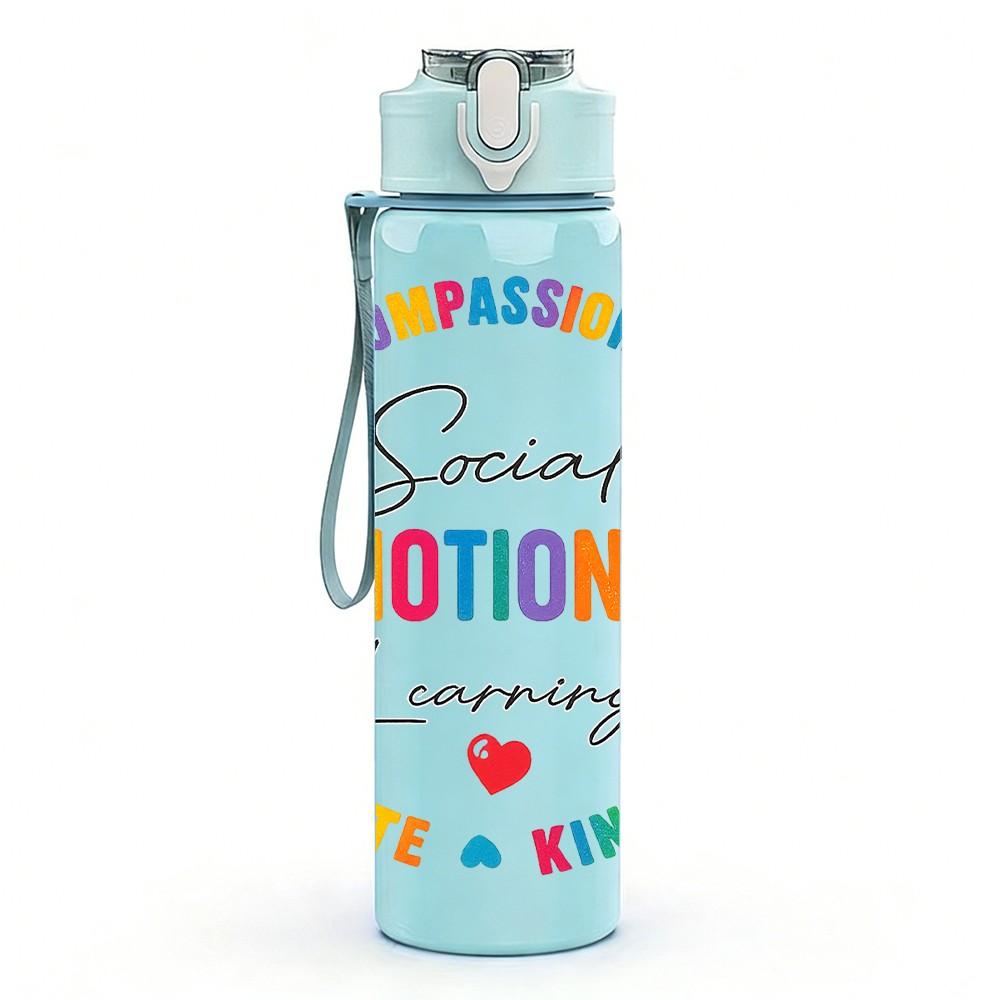 1PC Special Emotional Learning Quote Print 750ml Color Plastic Sports Water Bottle Leakproof Flip Straw Lid Suitable for Sports Office Home Use