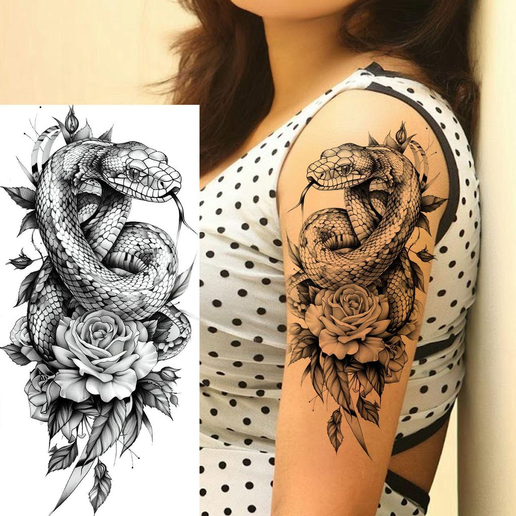 Kreativer Schlangen- & Skorpionblumen-Tattoo-Aufkleber - Temporäres Armdesign