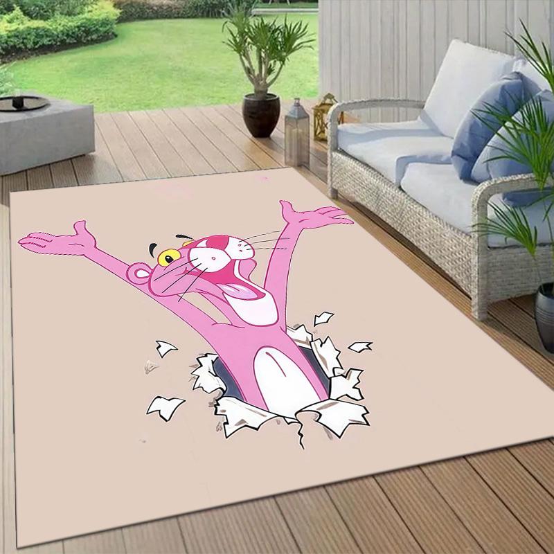Tappeto Quadrato con Fantasia Flanella Pantera Rosa, Tappeto da Area, Tappeto per Soggiorno Camera da Letto Divano Stanza dei Giochi Decorazione, Tappetino Antiscivolo
