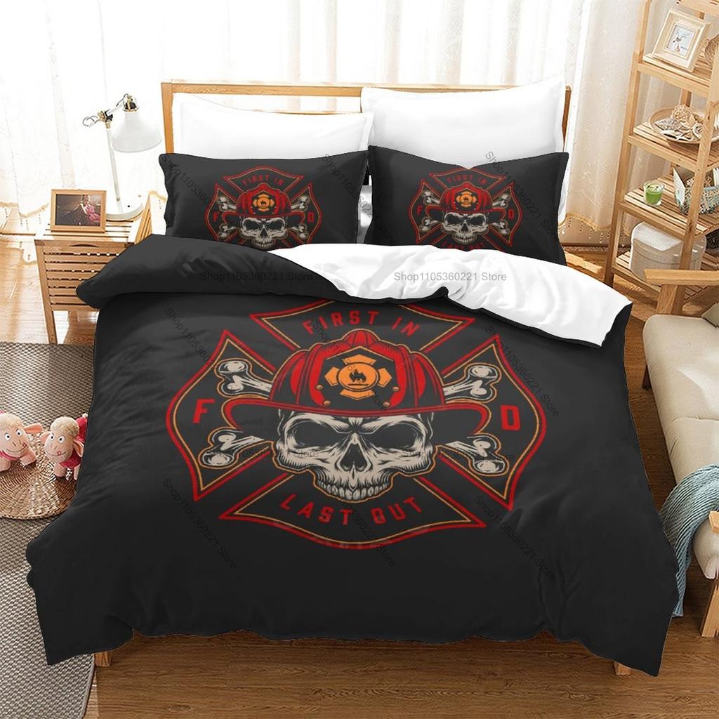 Cool Firefighter Rescue Fire Truck Flame Hero HD Print Bedding Set Duvet Cover + 2 Pillowcases Polyester Boys Bedroom Decor