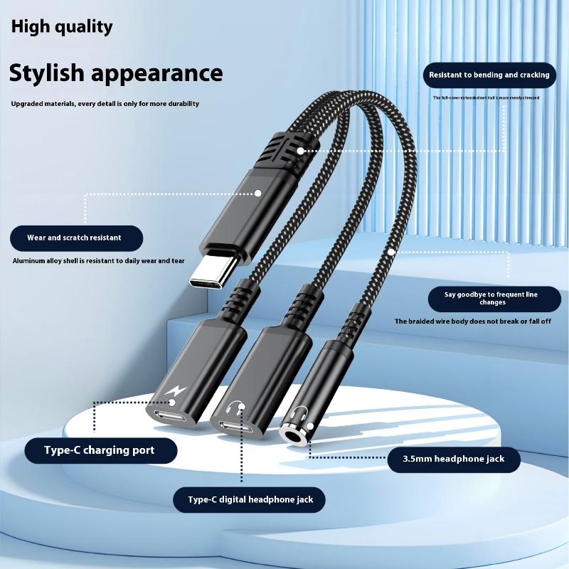 1 Piece Headphone Adapter 3 In 1 Pd 60W Fast Charge Adapter For Phone16 15 Type C To Dual Type C/3.5Mm Jack Audio Adapter Cable