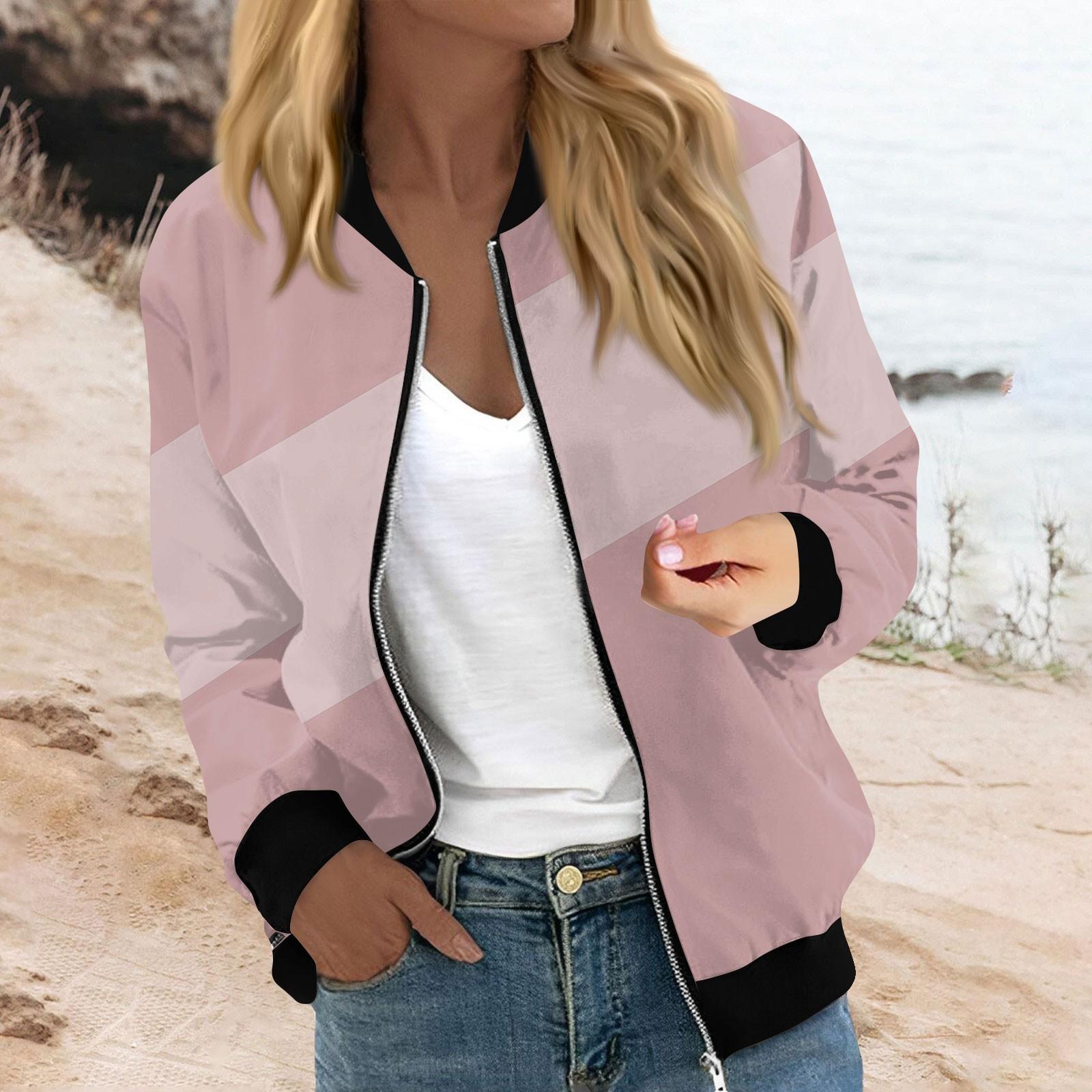 

Женская модная повседневная полосатая куртка с принтом в стиле пэчворк на молнии с карманами XL розовый