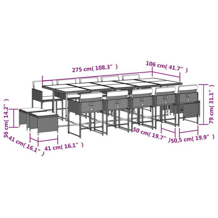 VidaXL 15-piece Garden Dining Set Grey Cushions Braided Resin 3278119