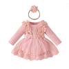Sweet Floral Long Sleeve Baby Girl Romper Dress with Mesh Skirt