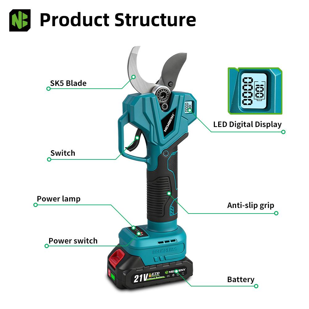 Newbeny 4 Gänge Bürstenlos 75mm Elektrische Astschere Obstbaum Bonsai Akku-Scheren Gartengeräte Für Makita Akku