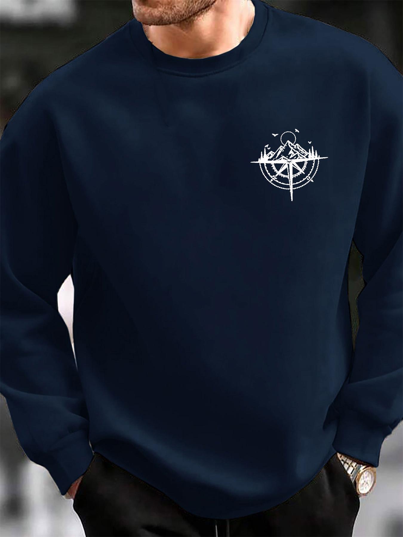 Мужская повседневная свободная модная толстовка с длинным рукавом и круглым вырезом, осенне-зимняя, с классическим принтом компаса и гор 3XL