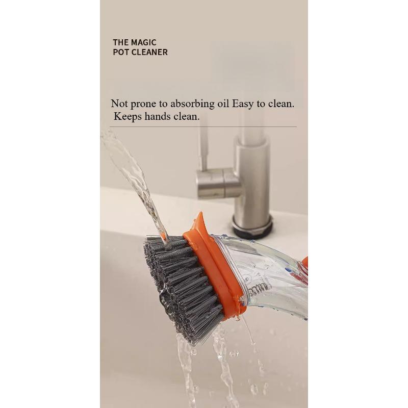 1PC Household Kitchen Pot Brush Artifact Washing Splash-proof Pot Brush Multifunctional Dormitory Kitchen Brush Press Cleaner Integrated Brush