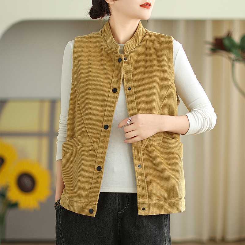 Retro Super Soft Corduroy Vest for Women In Spring and Autumn Literary and Casual Versatile Velvet Sleeveless Horse Clip Jacket