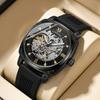 1pcs Men's Silver Dial Silicone Strap Vintage Fashion Skeleton Gear Luxury Details Mechanical Watch for Daily Business Party Hol