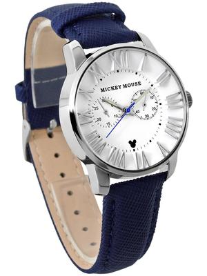 Disney Mickey Maus Uhr mit Dunkelblauem Echtem Leder Chronograph Erwachsenen Disney Seriennummer Enthalten Leder x Armband, Armband, Modell, Herren, Damen,
