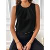 Women's Elegant Solid Color Crew Neck Tank Top, 100% Polyester Non-Stretch Woven Fabric, Fashionable Top for All Seasons