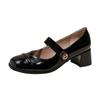 Scarpe Mary Jane stile Xiaoxiangfeng da donna con fibbia a una parola francese in pelle scarpe piccole in pelle mocassini scarpe singole bocca leggera tacco spesso scarpe da pendolare