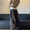 Unisex American Retro Distressed Heavyweight Pleated Wide-Leg Wasteland Jeans