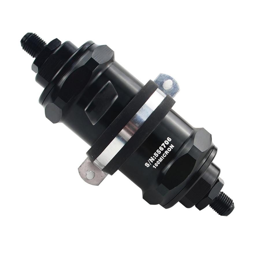 Car Aluminum Inline Fuel Filter E85 Ethanol with 100 Micron Inlet -6 AN / Outlet
