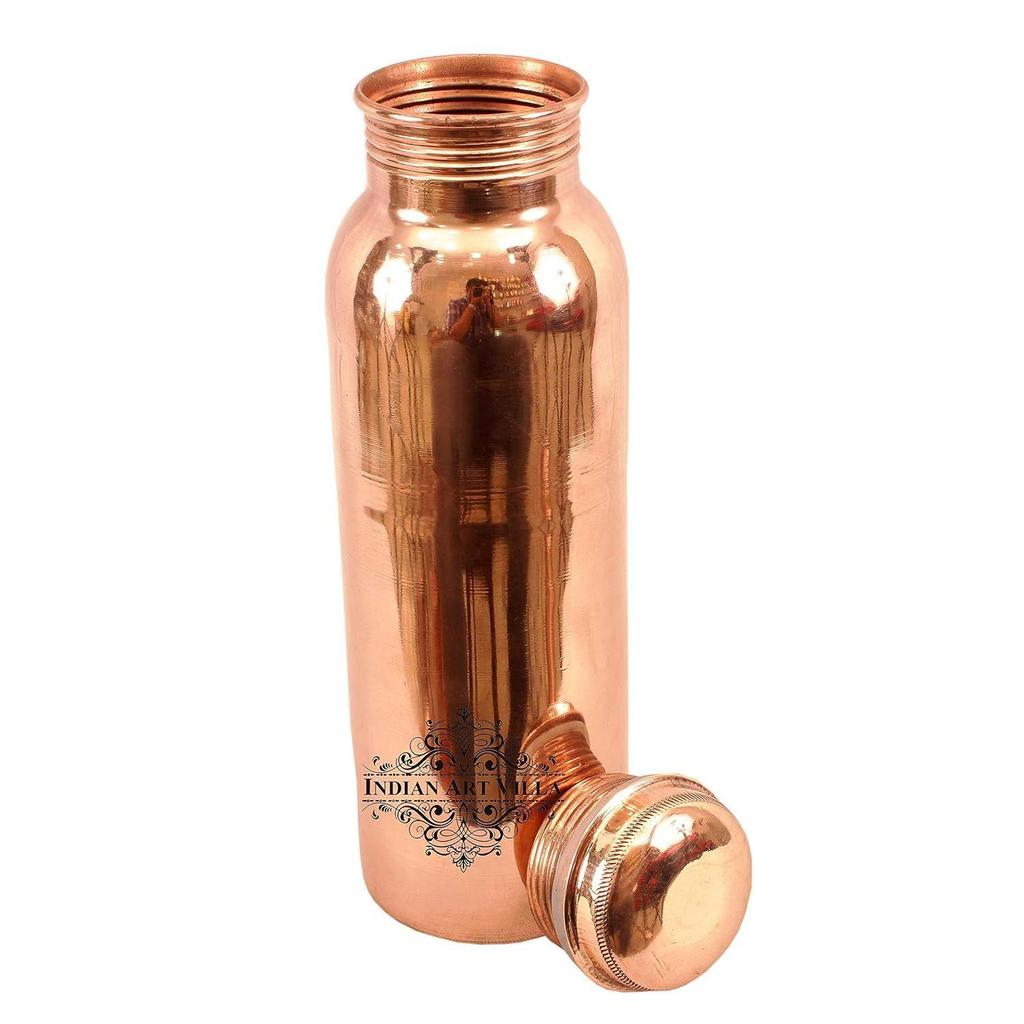Copper Drinkware Gift Set of Plain Shine Finish Design 1 Bottle & 2 Glass with Gift Box, Gift Item for Diwali, Bottle-750 Ml & Glass-300 Ml