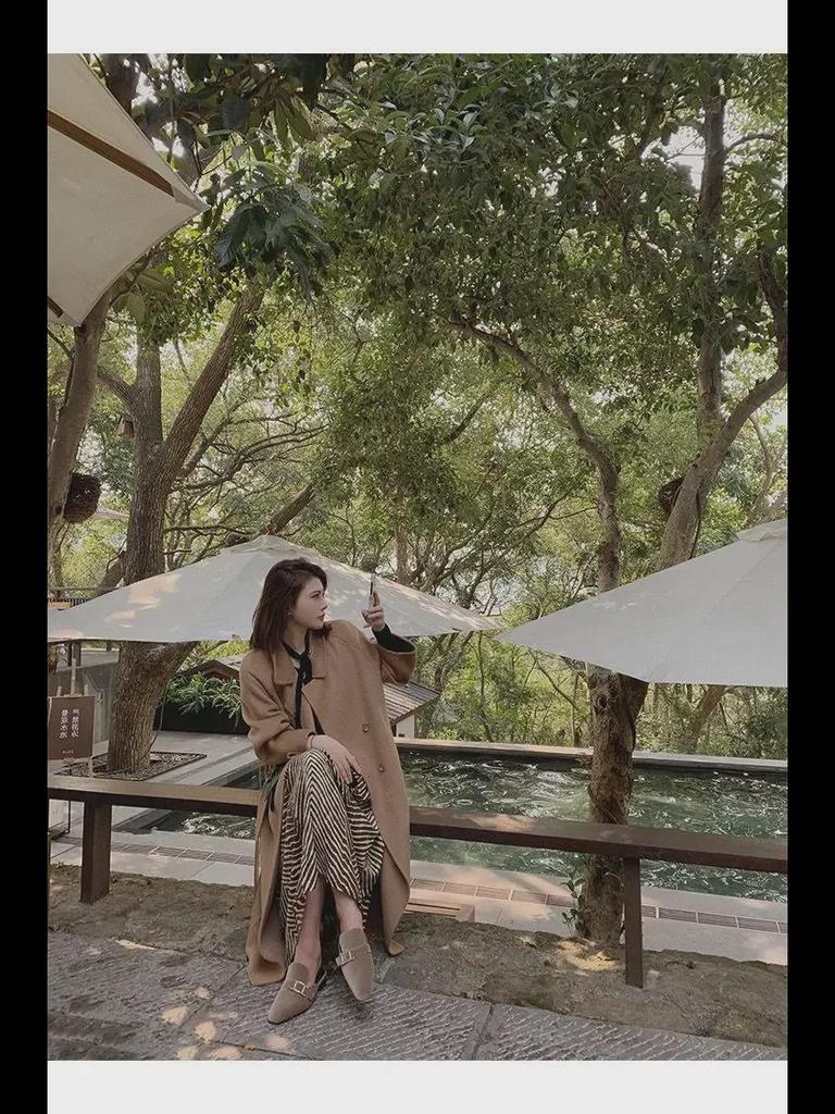 Damen Beige Wollmantel Mittellang - 2024 Herbst/Winter Trend