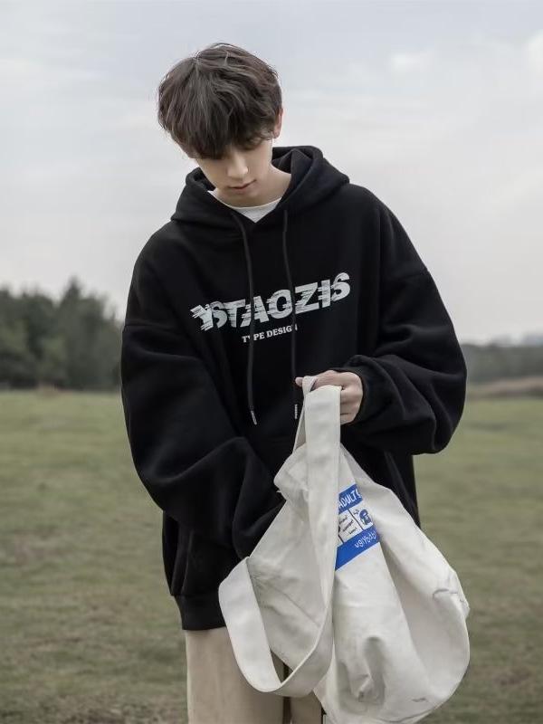 Men's Autumn/Winter Loose-Fit Fleece Hoodie: Hong Kong-Style, Japanese-Trendy, Korean-Influenced Pullover