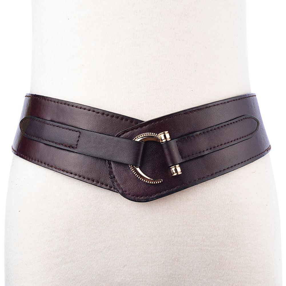 Women Fashion Retro Waist Belt Elasticity Solid Color Pin Buckle Wide Waistband