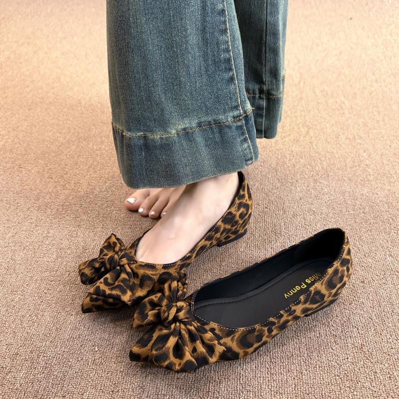 Inside Heightened Low Heel Single Shoes Fashion Pointed Toe Shallow Mouth Bow Slip-on Shoes for Women