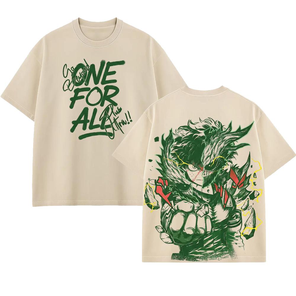 Anime Midoriya Izuku My Hero Deku Vintage Washed T Shirt Tops Tees Harajuku Manga Short Sleeve Oversized 100% Cotton T-shirt