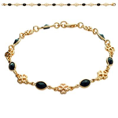 [L1198] - Gold Plated Bracelet 'Drops of Fairies' Black (clover) - 6 Mm