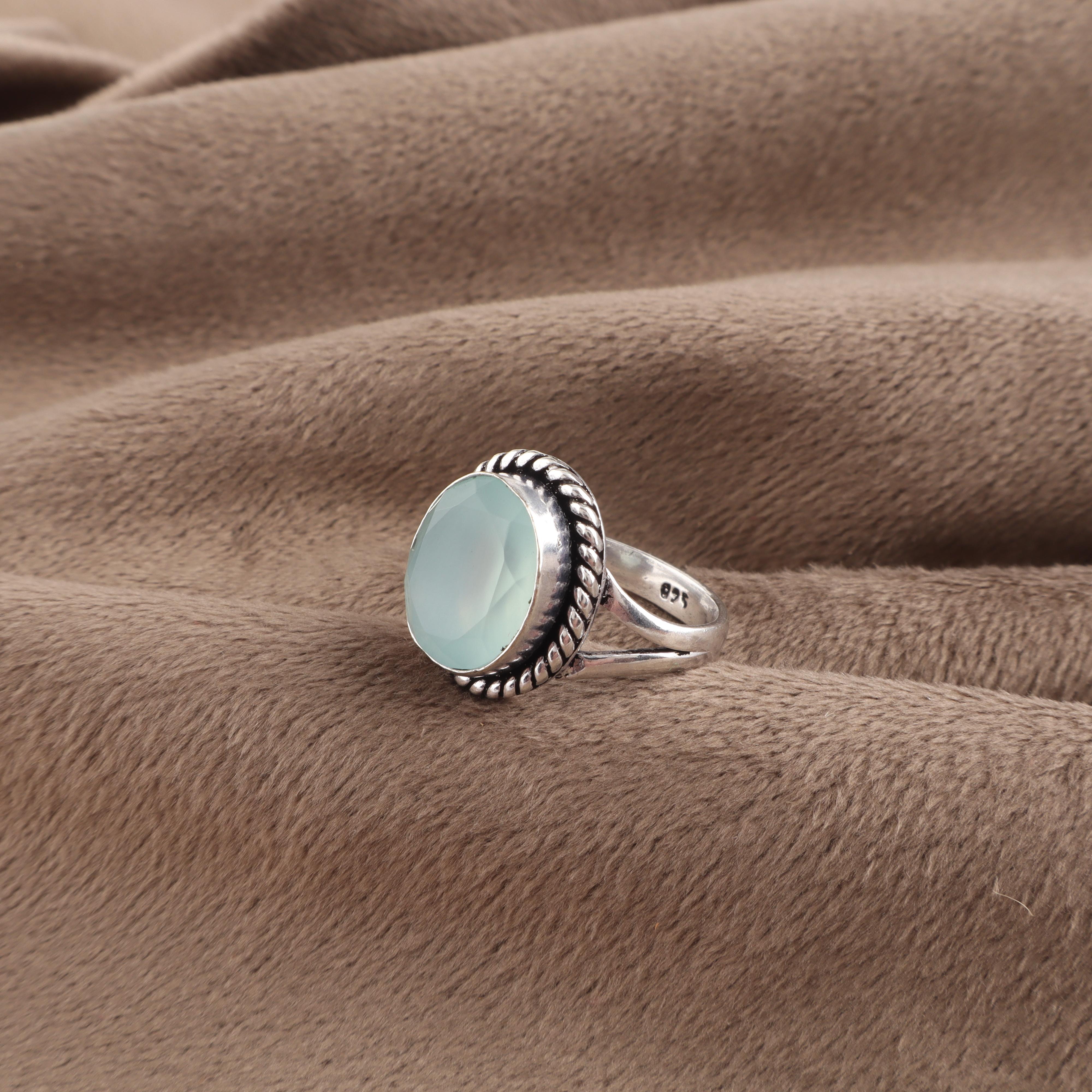 

Natural Aqua Chalcedony Gemstone 925 Sterling Silver Designer Pretty Ring Gift For Women RR-84-20 4