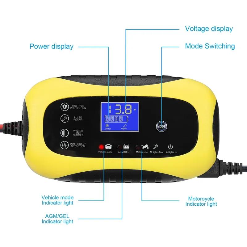 Portable Automatic Battery Charger with LCD Display Power Bank 12V 6A for Motorcycle SUV AGM for Cars Motorcycle RV SUV ATV