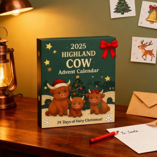 Yousheng Highland Cow Advent Calendar 2025 Cute Highland Cow Ornaments 24-Day Christmas Countdown Surprise Gifts for Christmas Tree Home Decor