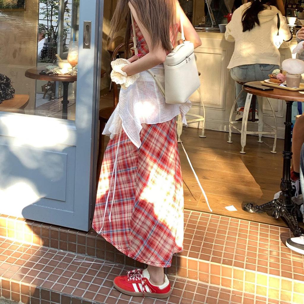 Hhyii Twilight Rose Plaid V-Neck Lace Dress - Women's Summer Sling Tea Dress