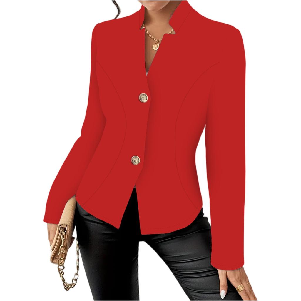 Women's Casual Color Slim Fit Two Button Collar With Missing Corners Long Sleeved Suit Jacket