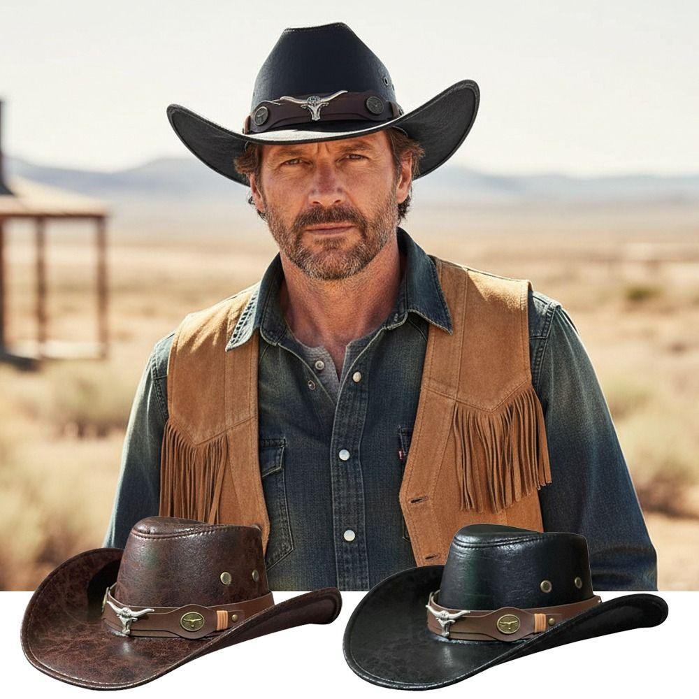 Vintage Kunstleder Cowboyhut Retro Breiter Rand Sonnenhut Western Cowboyhut Für Männer Frauen Unisex