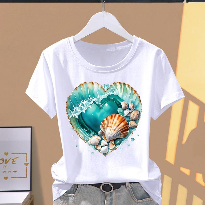 (Asian Size) watercolor flower cute Casual T Short Sleeve T-shirts Women's Top Print O-neck Fashion Female Clothing Graphic Tee