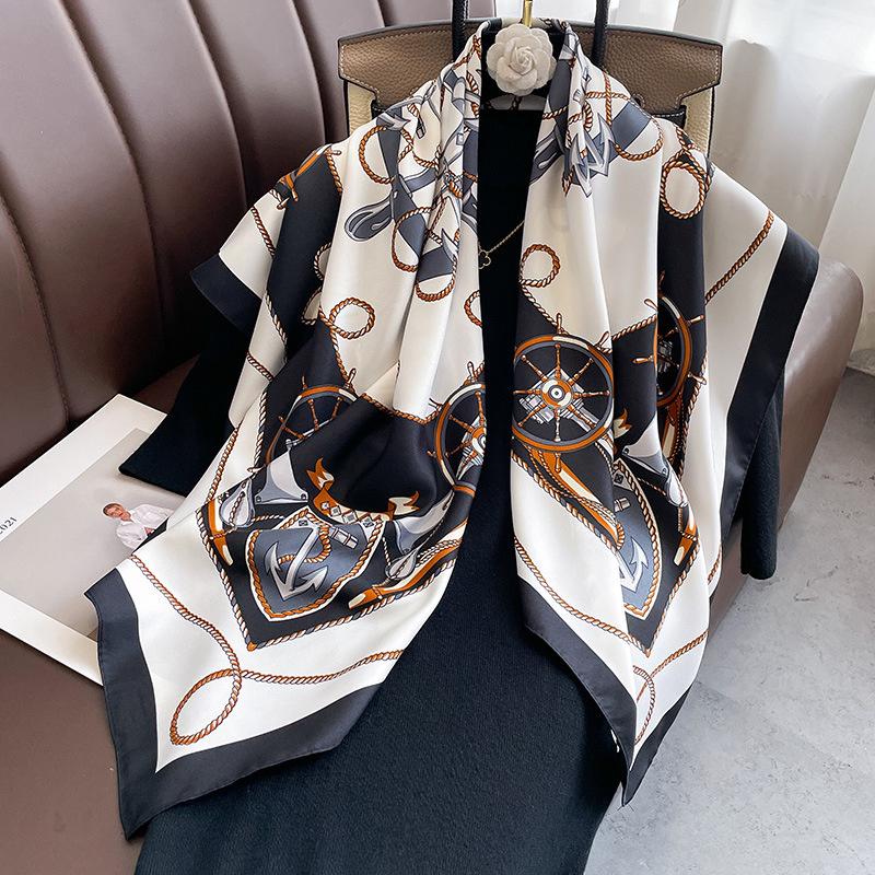 New 30 Colors Twill Silk Scarf Women 90cm Square Hijab Shawls And Wraps Female Foulard Headkerchief Elegant Floral Lady Bandana