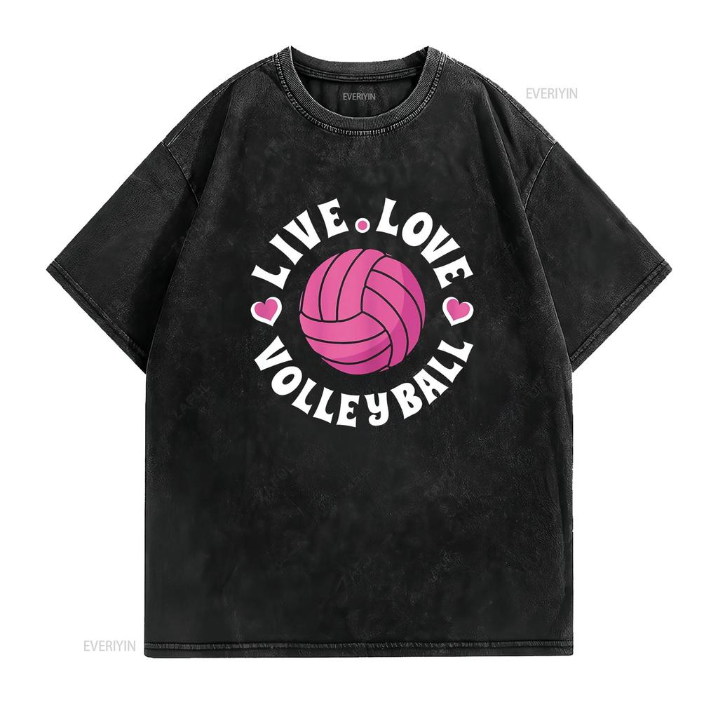 Live Love Volleyball T-Shirt für Damen Mädchen Fan vintage Gewaschen Atmungsaktiv Dehnbar Lässig Mode Leicht Stilvoll