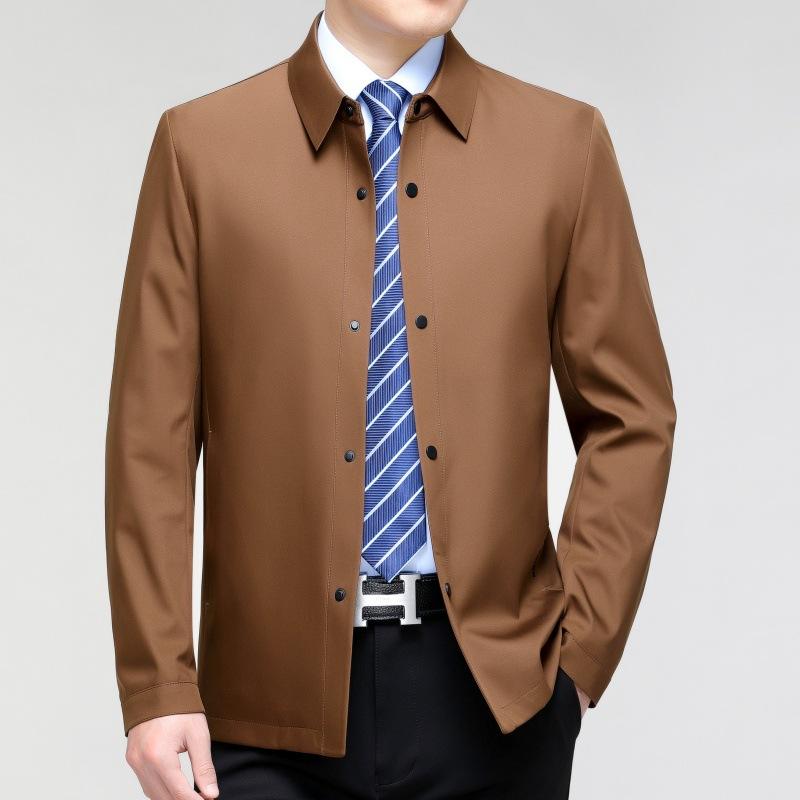 Middle-aged Men's Dad's Autumn Business Casual Jacket Simple Solid Color Thin Lapel Jacket Spring and Autumn Top