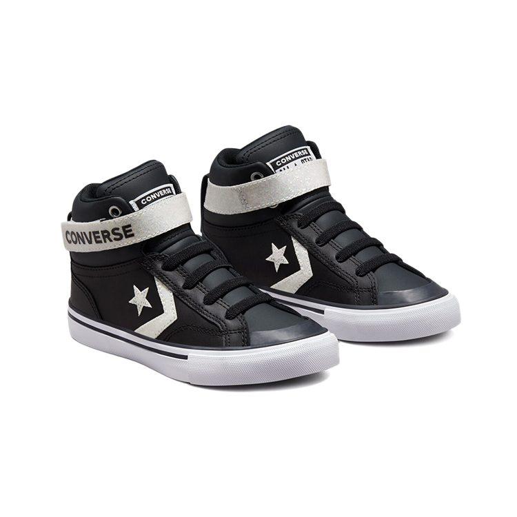 Converse Pro Blaze Strap Abrasion Resistant Abrasion Resistant High Top Kids' Skateboarding Shoes Black White 672128C