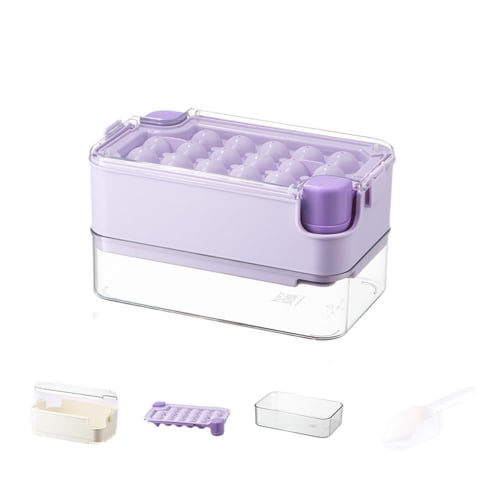 Round Silicone Ice Tray with Lid [One-Push Ice Removal] Transparent Ice Maker with Airtight Lid, Cute Ice Maker for Ice Cubes, DIY Ice Maker, Drinks,