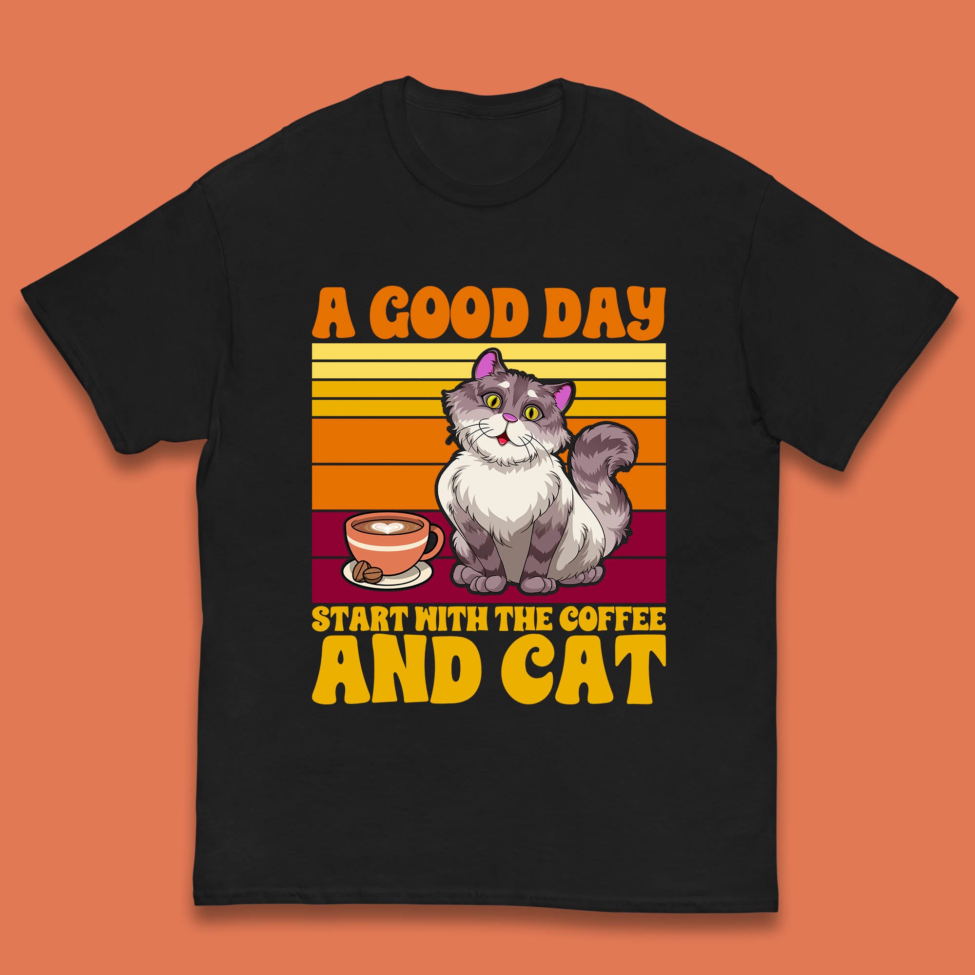 A Good Day Start With The Coffee And Cat Kids T Shirt 110