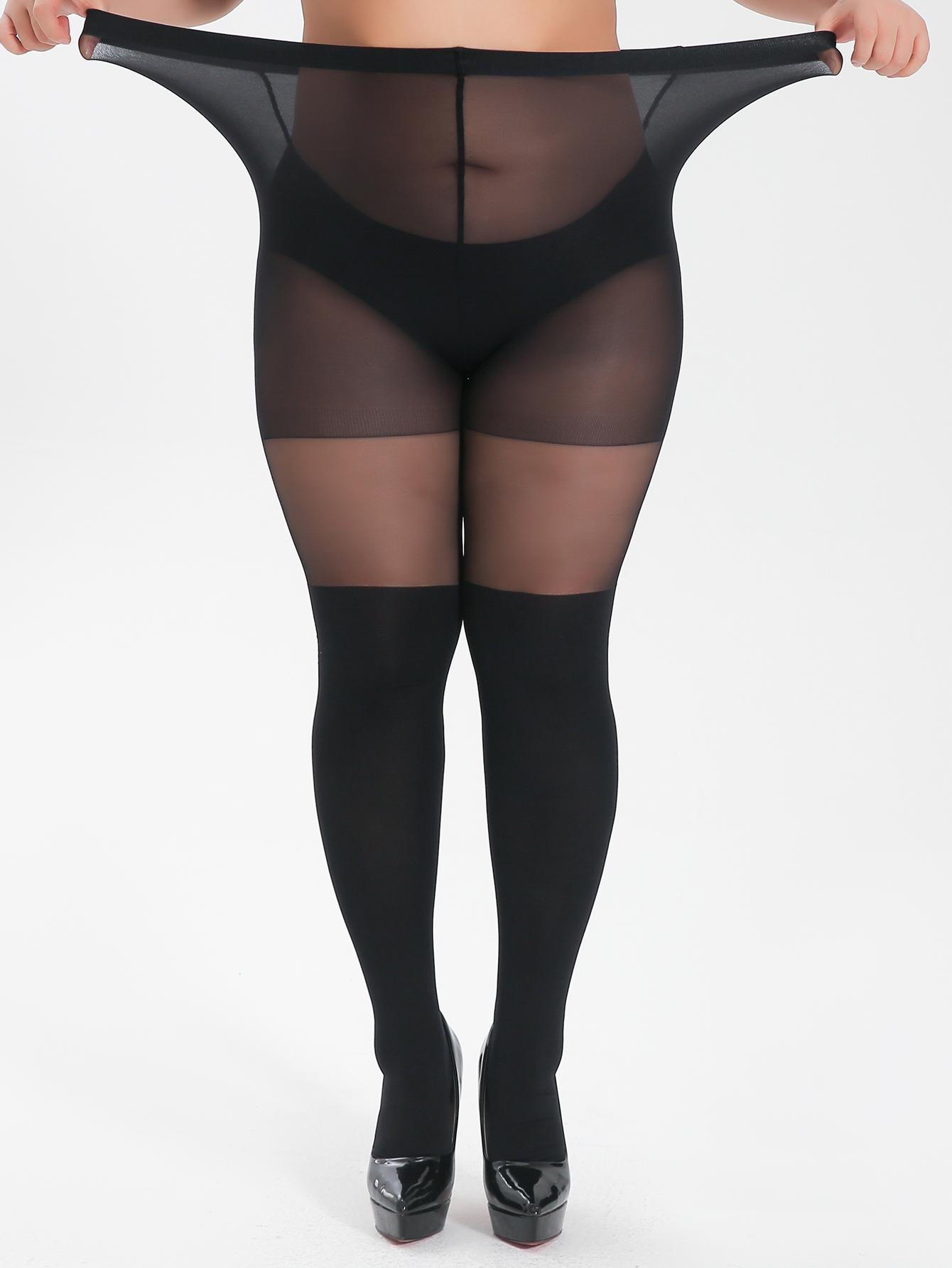 Ein Paar Damen Schwarz Falsche Oberschenkelstrümpfe Übergröße Hohe Pop-Mode Sexy Hautenge Strumpfhosen 0XL-2XL black
