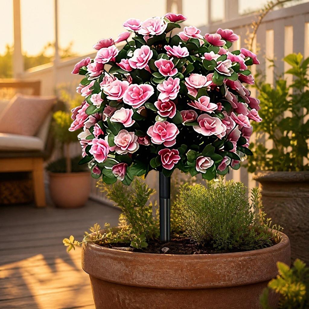 Artificial Azalea Flower Garden Stake Silk Floral Arrangement Decorative Plant for Outdoor Indoor Yard Patio Landscape Decoration