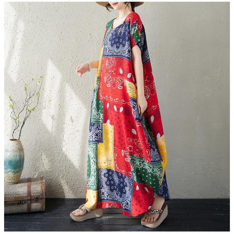 DIMANAF Nuovo 2026 Donna Taglie Forti Signora Abito Lungo Lento Oversize Estate Spiaggia Maxi Stampa Floreale Moda Vestito da Sole Abbigliamento