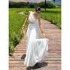 Niche cold white slanted shoulder waist dress women's seaside vacation atmosphere super fairy dress