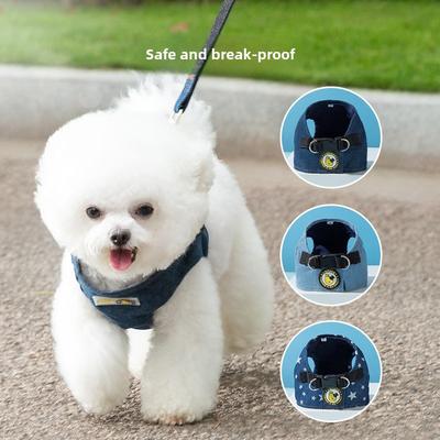 Dog Out Denim Vest Leash Pet Walking Dog Rope Cat Chest Strap Anti-break Free Breathable Cat Rope