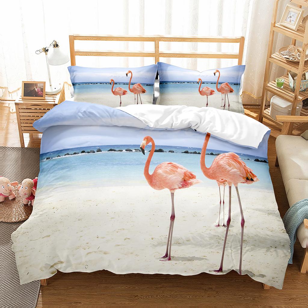 Flamingo-Bettbezug-Set, Wildtiere, Polyester, Bettbezug, Doppelbettgröße, für Kinder, Teenager, Erwachsene, Schlafzimmer-Dekor, Bettwäsche-Set