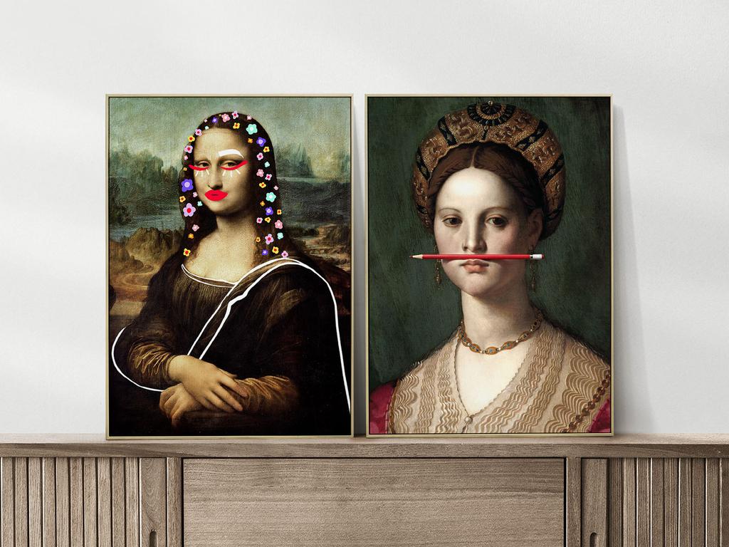 Zestaw dwóch plakatów mona lisa kwiaty